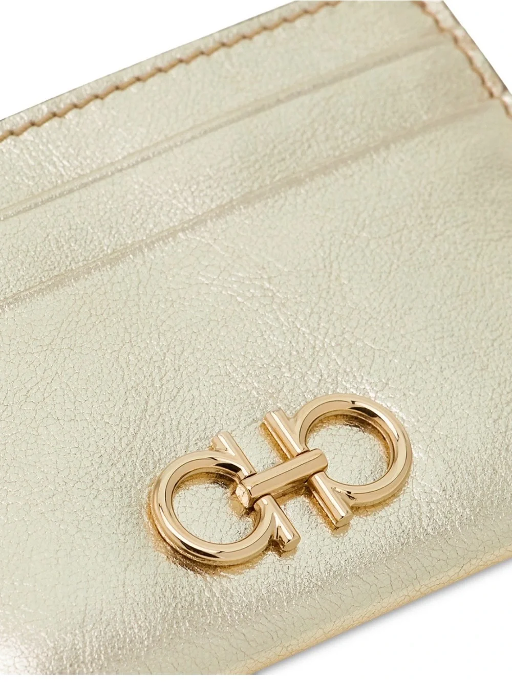 NWT FERRAGAMO Gancini Metallic Leather Card Holder